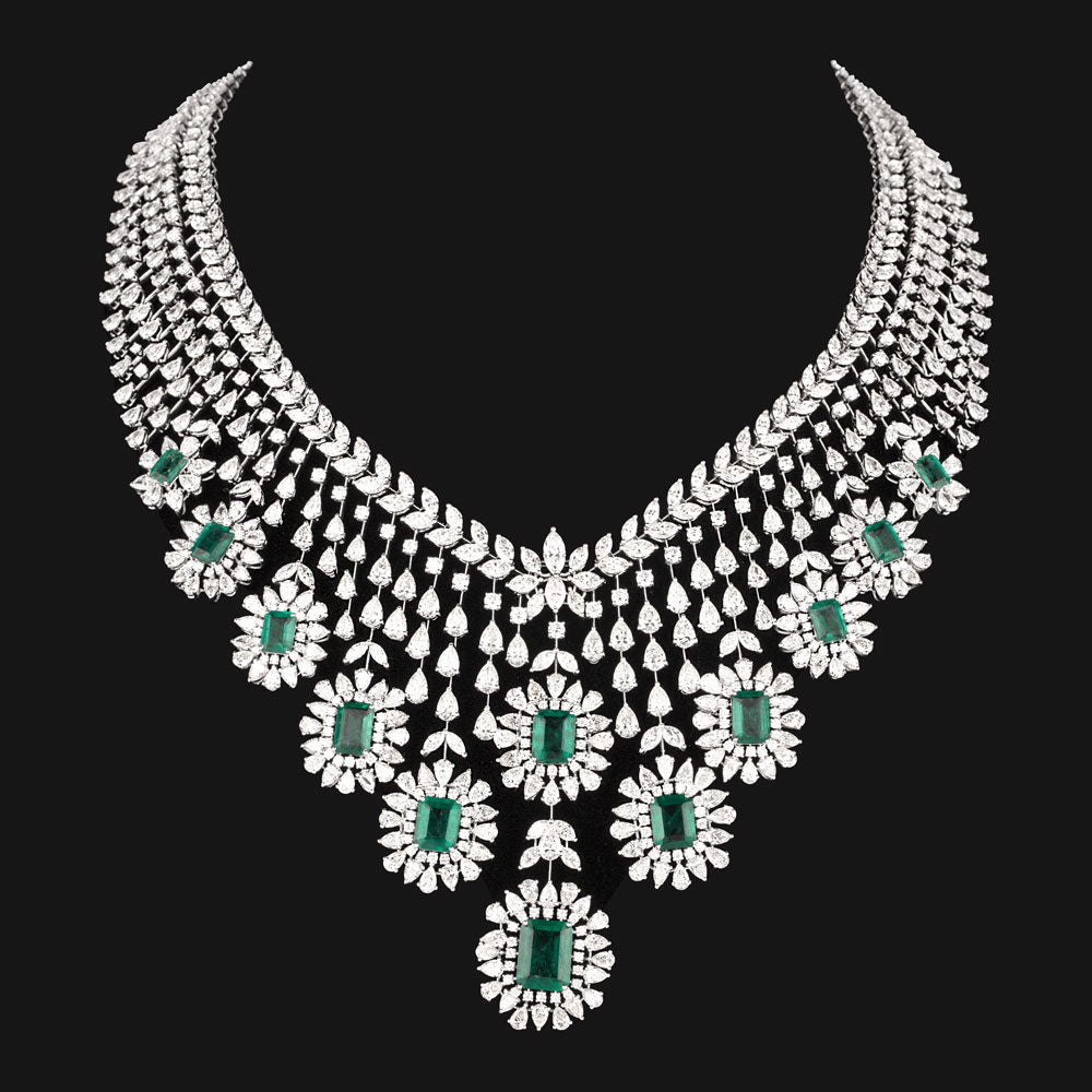 18K White Gold Diamond Necklace - 107.313ct VVS-VS-GH with Colour Stones