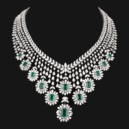18K White Gold Diamond Necklace - 107.313ct VVS-VS-GH with Colour Stones