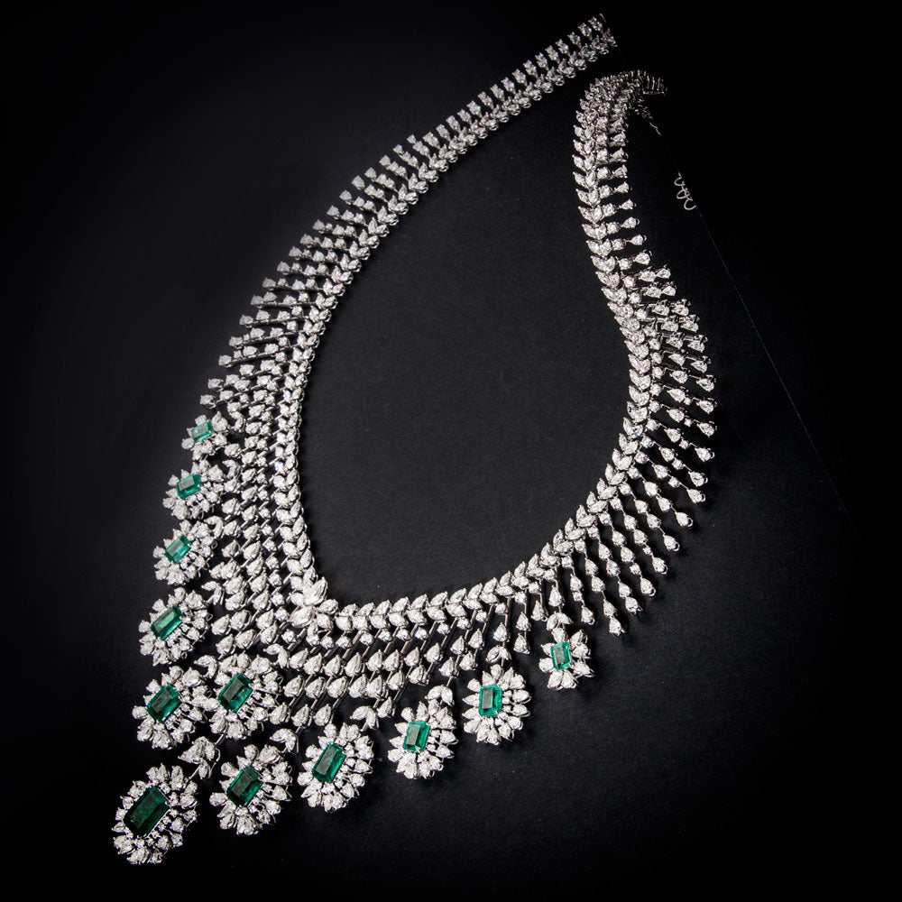 18K White Gold Diamond Necklace - 107.313ct VVS-VS-GH with Colour Stones