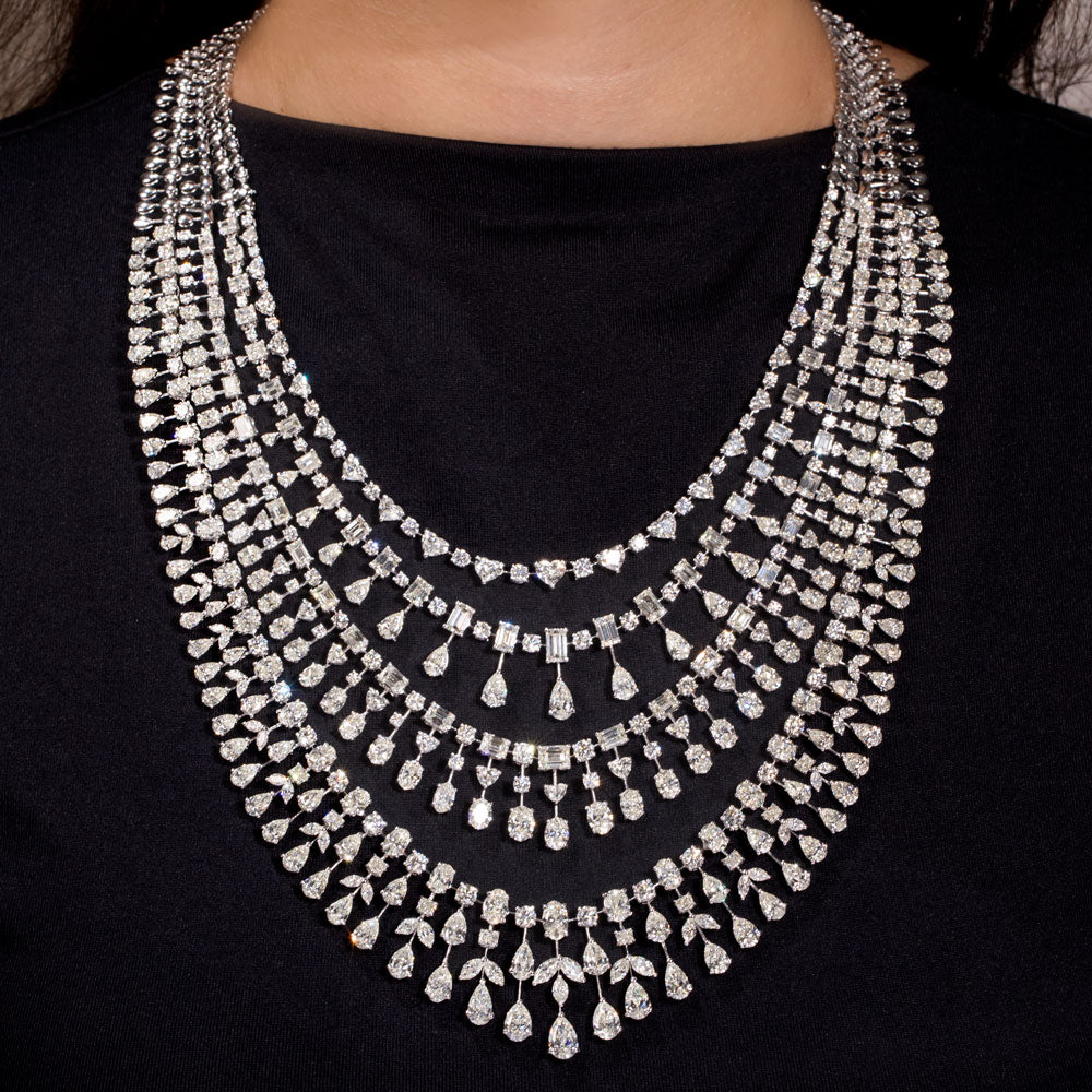 18K White Gold Diamond Necklace - 106.713ct VVS-VS-HI