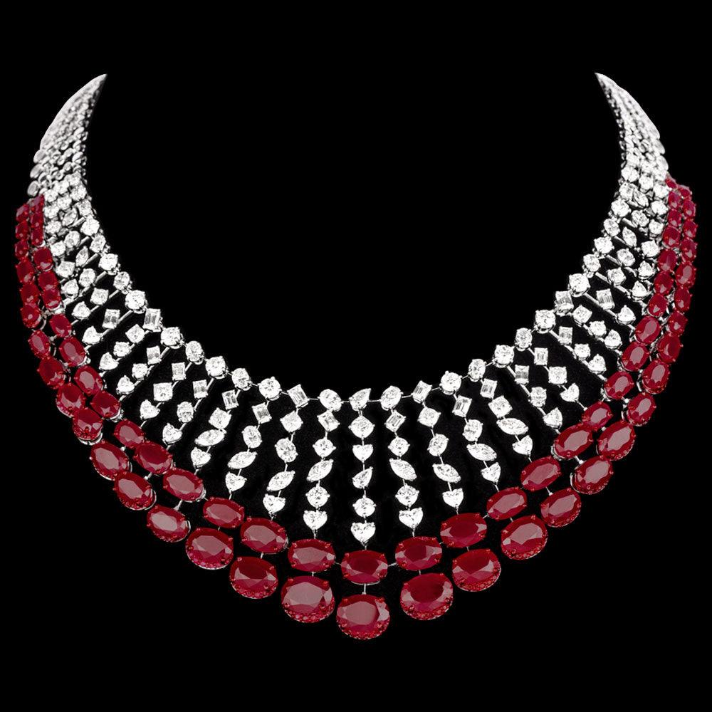 18K White Gold Diamond Necklace - 29.979ct VVS-VS-GH with Colour Stones