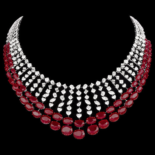 18K White Gold Diamond Necklace - 29.979ct VVS-VS-GH with Colour Stones