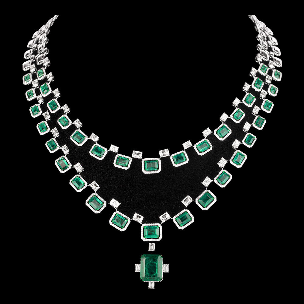 18K White Gold Diamond Necklace - 25.191ct VVS-VS-GH with Colour Stones