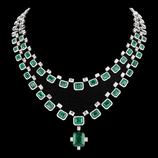 18K White Gold Diamond Necklace - 25.191ct VVS-VS-GH with Colour Stones