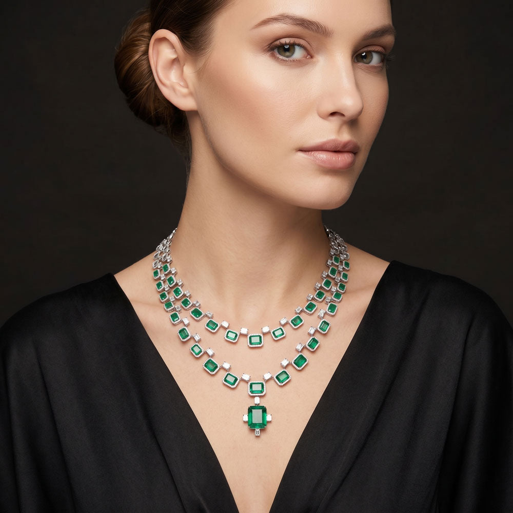18K White Gold Diamond Necklace - 25.191ct VVS-VS-GH with Colour Stones