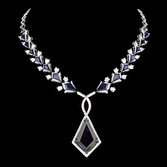 18K White Gold Diamond Necklace - 12.189ct VS-SI-GH with Colour Stones