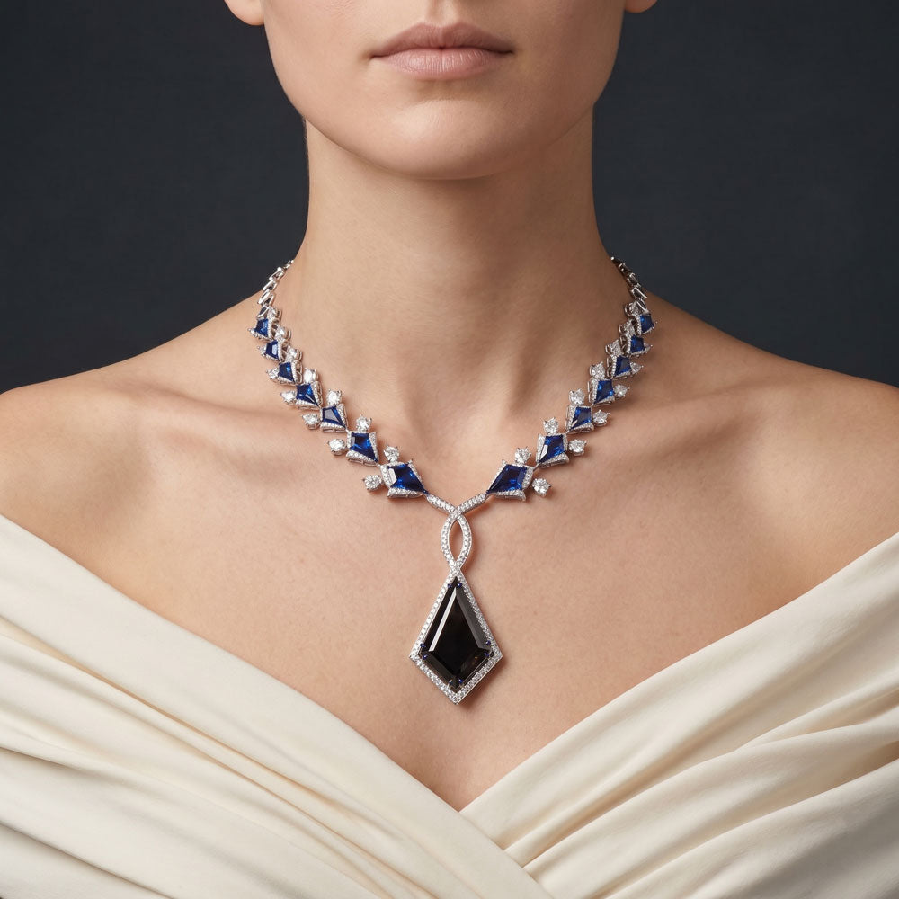18K White Gold Diamond Necklace - 12.189ct VS-SI-GH with Colour Stones