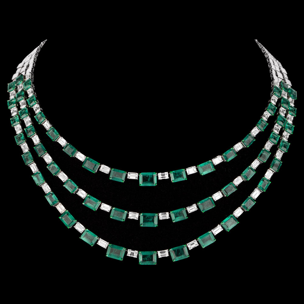 18K White Gold Diamond Necklace - 22.278ct VVS-VS-GH with Colour Stones