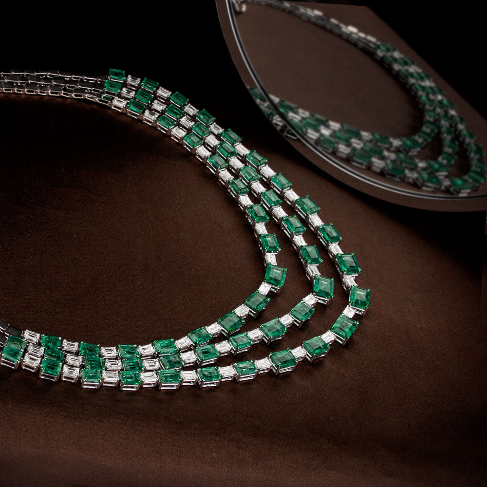 18K White Gold Diamond Necklace - 22.278ct VVS-VS-GH with Colour Stones