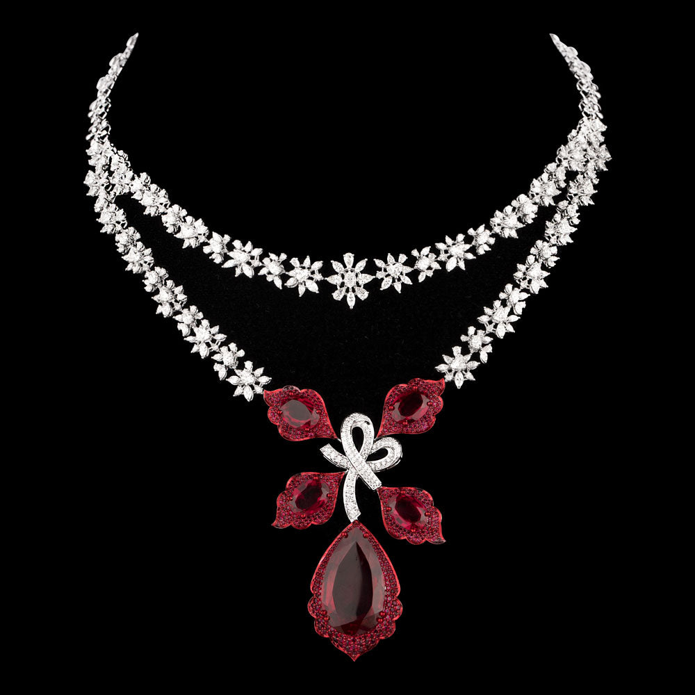 18K White Gold Diamond Necklace - 15.883ct VS-SI-GH with Colour Stones