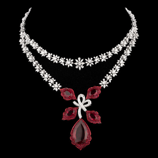 18K White Gold Diamond Necklace - 15.883ct VS-SI-GH with Colour Stones