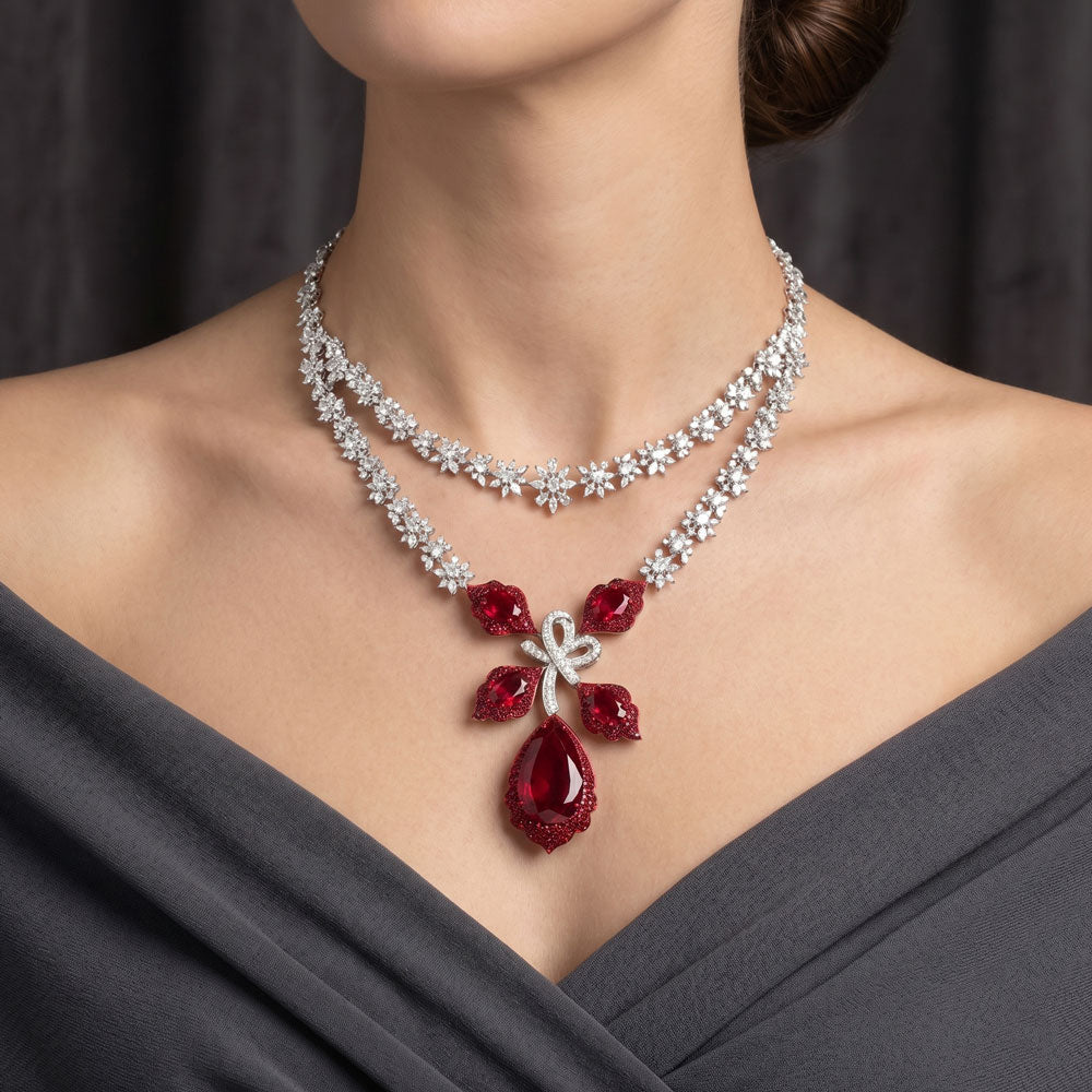 18K White Gold Diamond Necklace - 15.883ct VS-SI-GH with Colour Stones