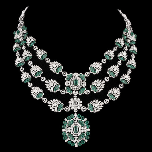 18K White Gold Diamond Necklace - 33.306ct VS-SI-EF with Colour Stones