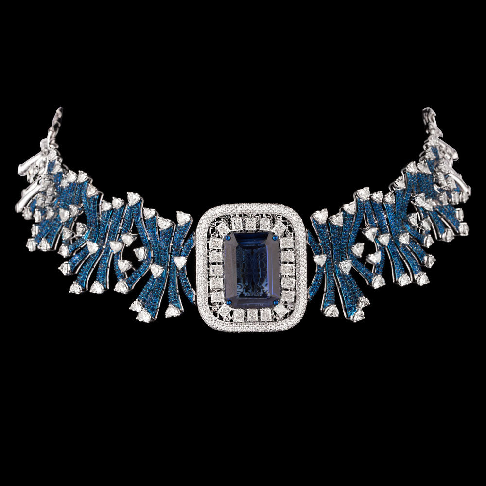 18K White Gold Diamond Necklace - 18.46ct VVS-VS-GH with Colour Stones