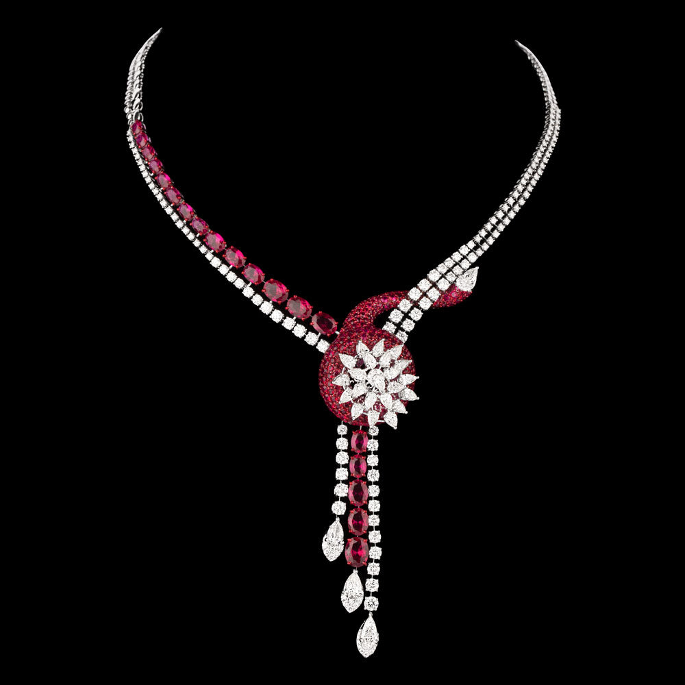 14K White Gold Diamond Necklace - 16.254ct VS-SI-HI with Colour Stones