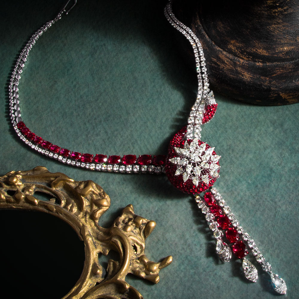 14K White Gold Diamond Necklace - 16.254ct VS-SI-HI with Colour Stones