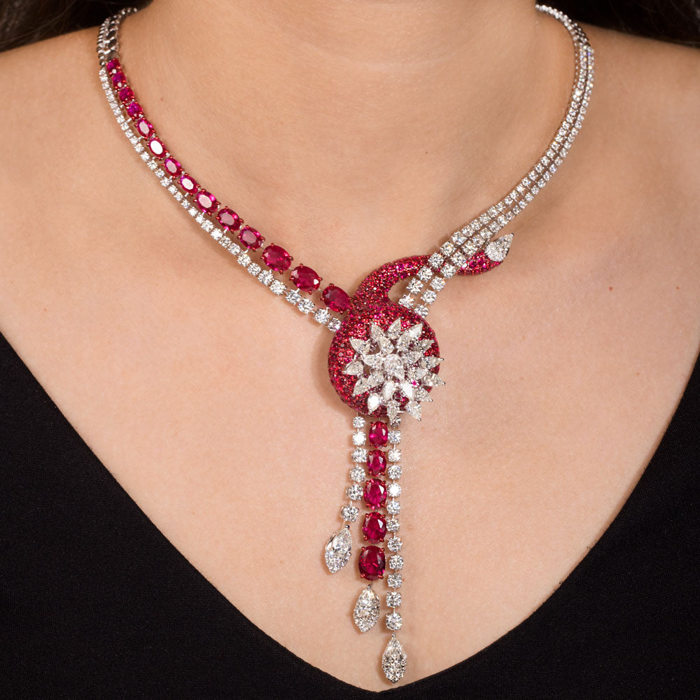 14K White Gold Diamond Necklace - 16.254ct VS-SI-HI with Colour Stones