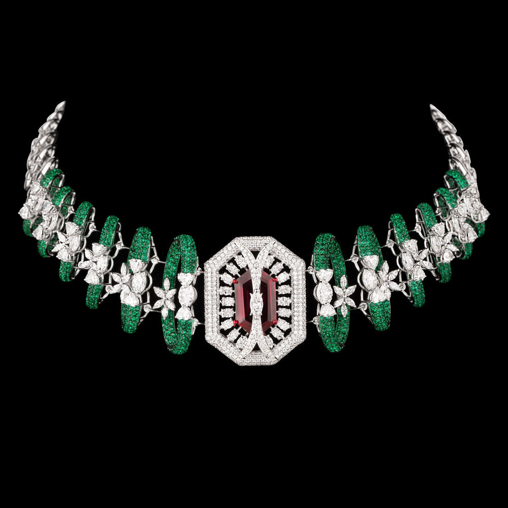 18K White Gold Diamond Necklace - 16.509ct VVS-EF with Colour Stones