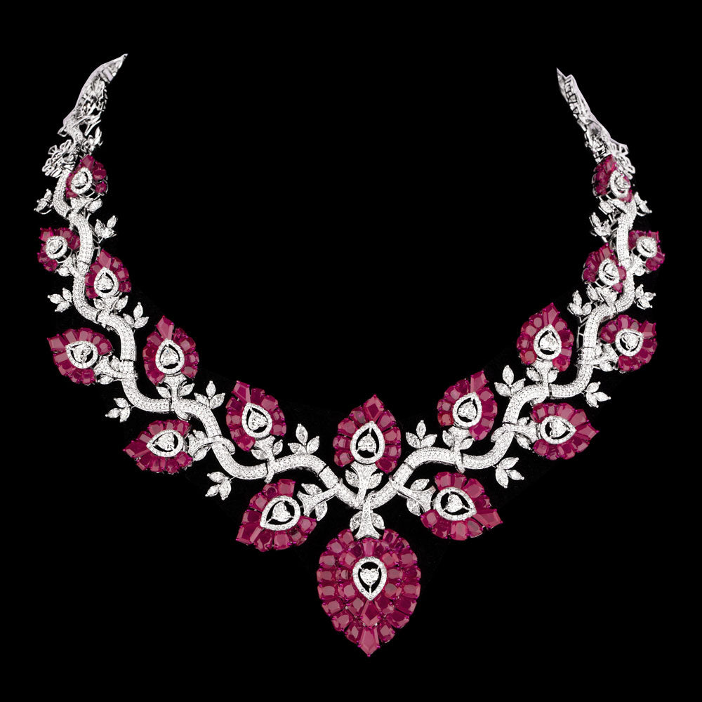 18K White Gold Diamond Necklace - 19.529ct VVS-VS-GH with Colour Stones