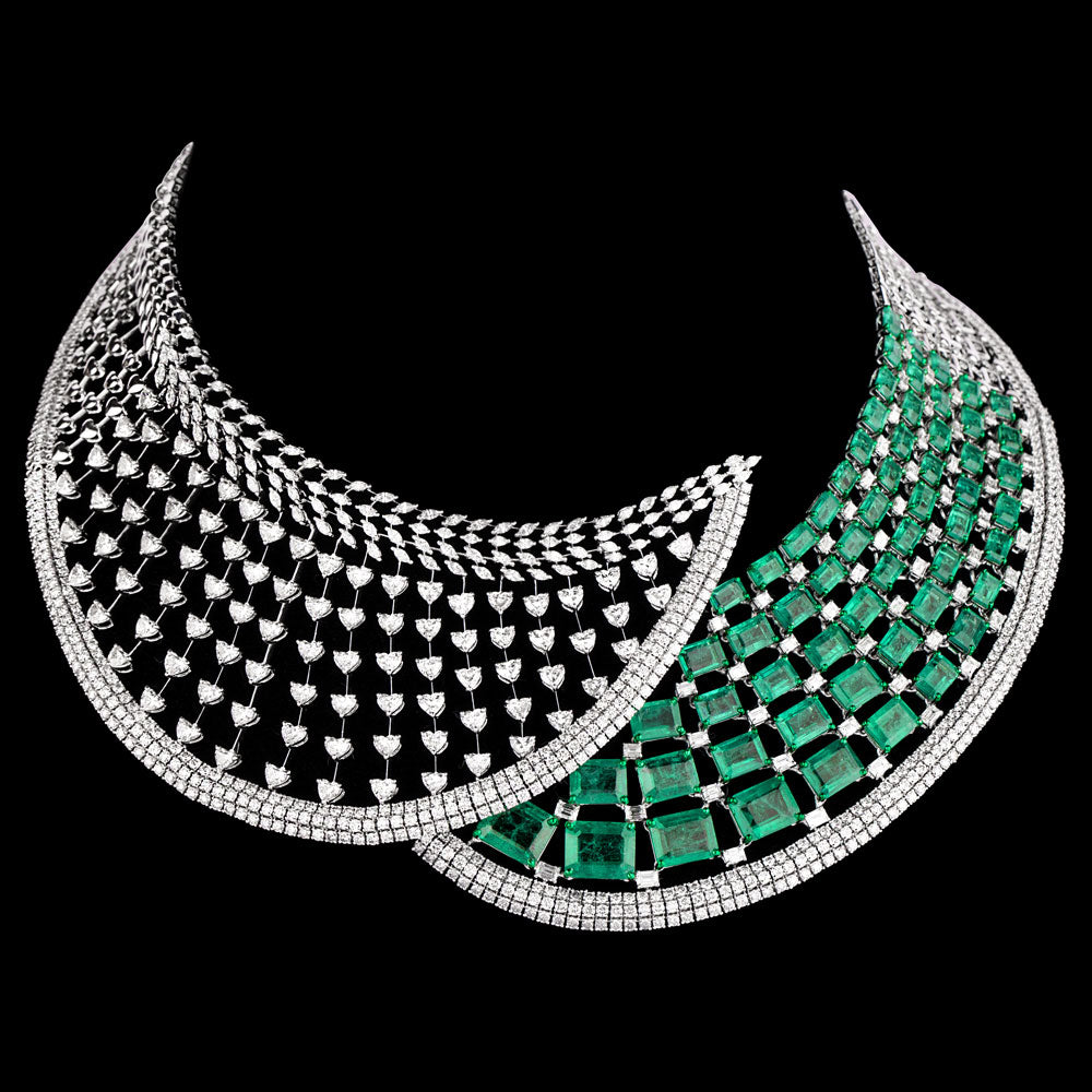 18K White Gold Diamond Necklace - 39.352ct VVS-VS-FG with Colour Stones