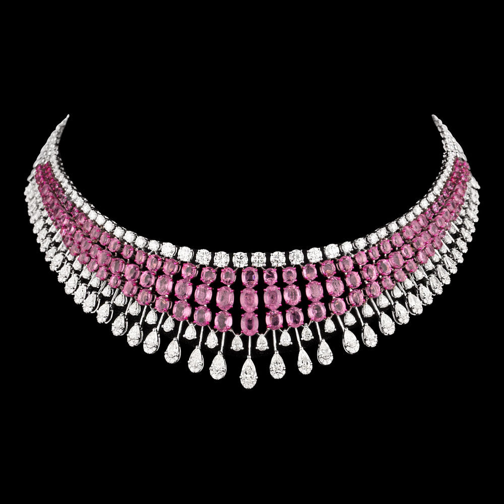 18K White Gold Diamond Necklace - 16.674ct VVS-VS-IJ with Colour Stones