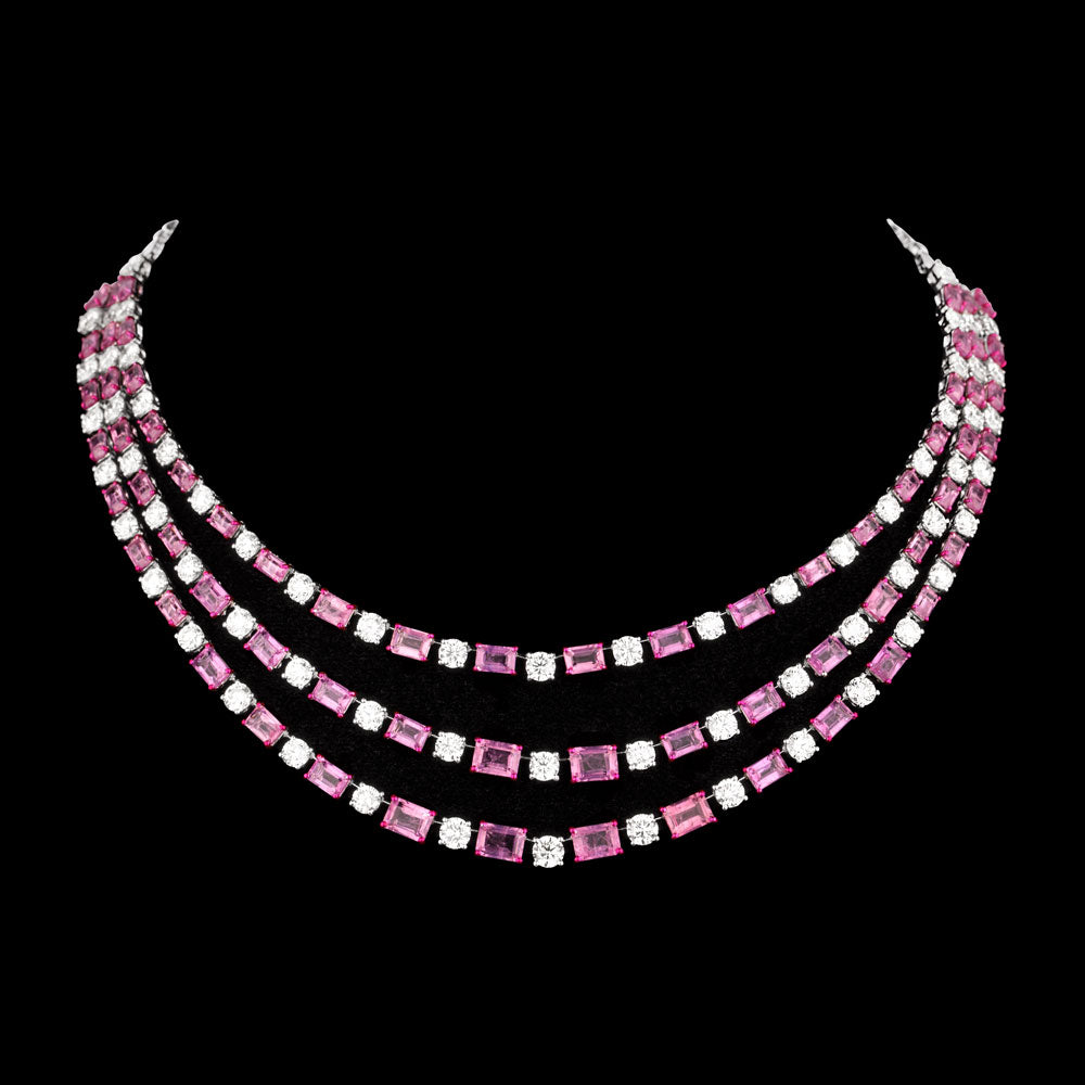 18K White Gold Diamond Necklace - 21.71ct VVS-VS-IJ with Colour Stones