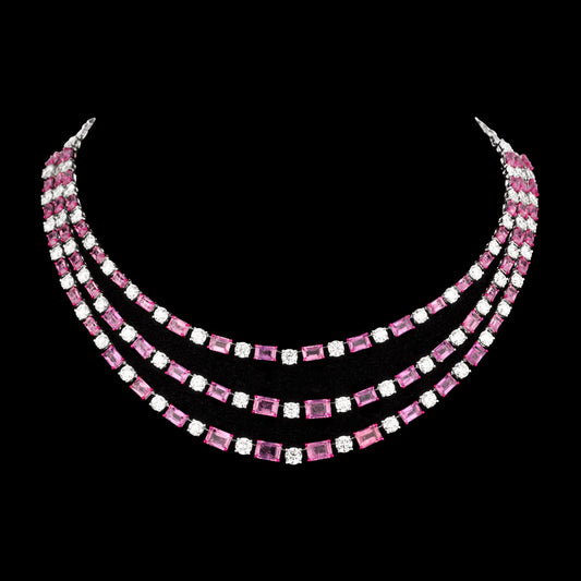18K White Gold Diamond Necklace - 21.71ct VVS-VS-IJ with Colour Stones