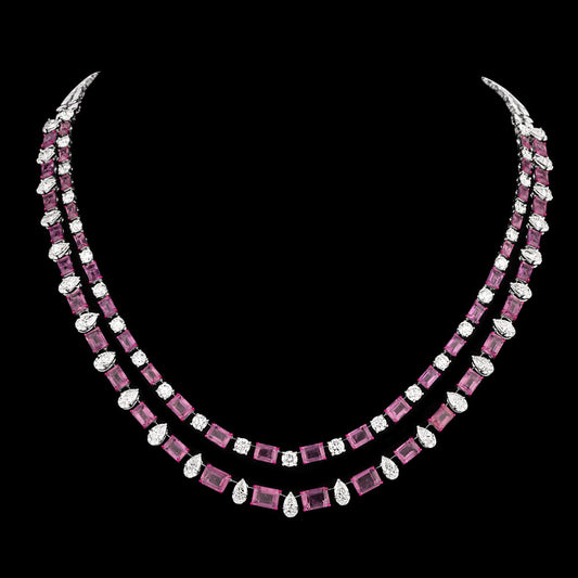 18K White Gold Diamond Necklace - 19.443ct VVS-VS-IJ with Colour Stones