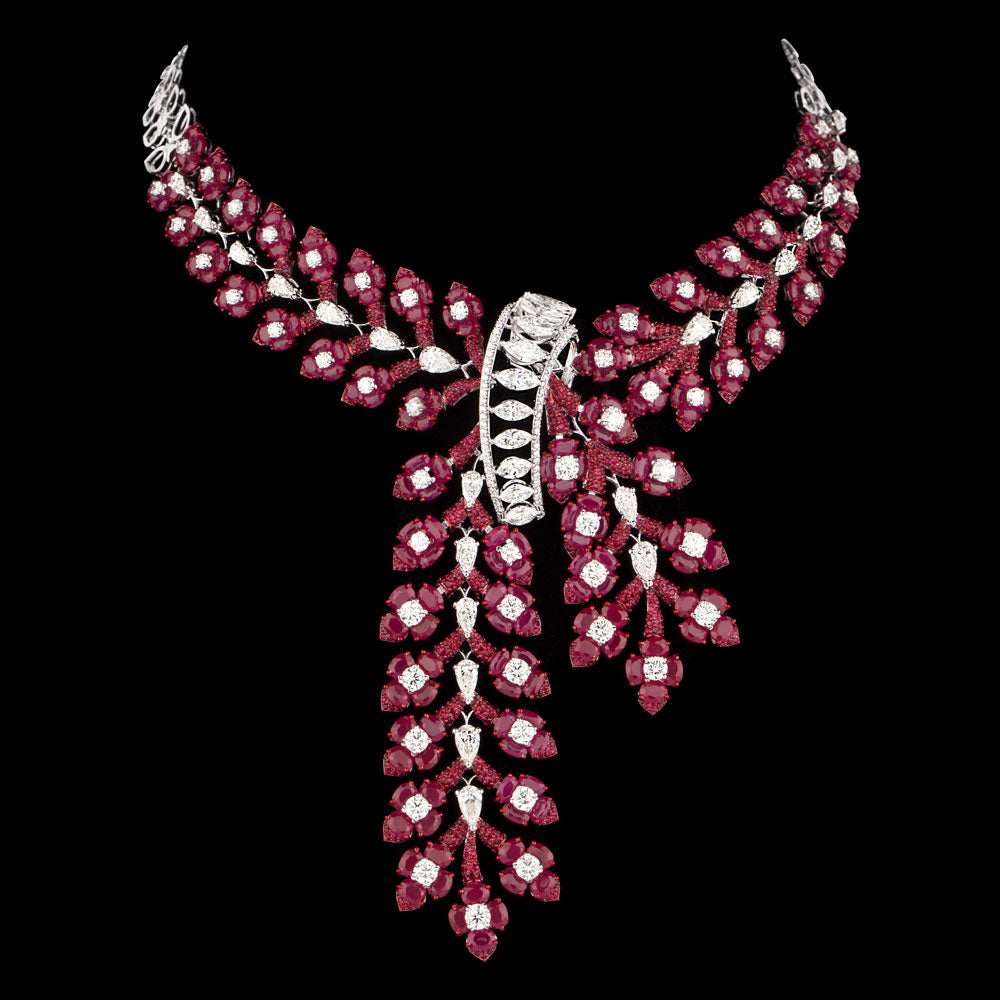 18K White Gold Diamond Necklace - 21.32ct VVS-VS-IJ with Colour Stones