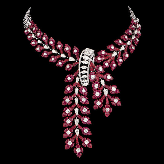 18K White Gold Diamond Necklace - 21.32ct VVS-VS-IJ with Colour Stones