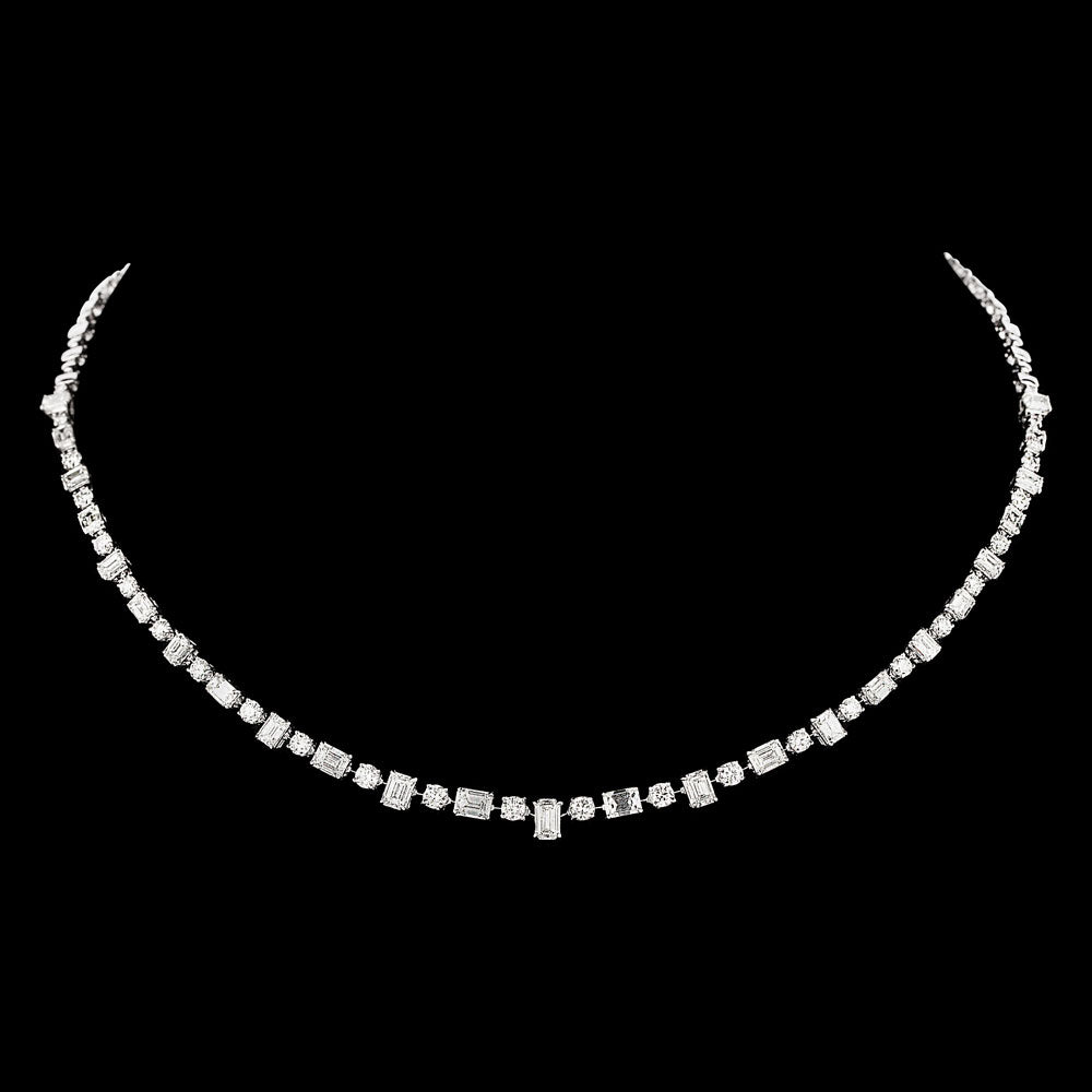 18K White Gold Diamond Necklace - 9.575ct VVS-VS-GH