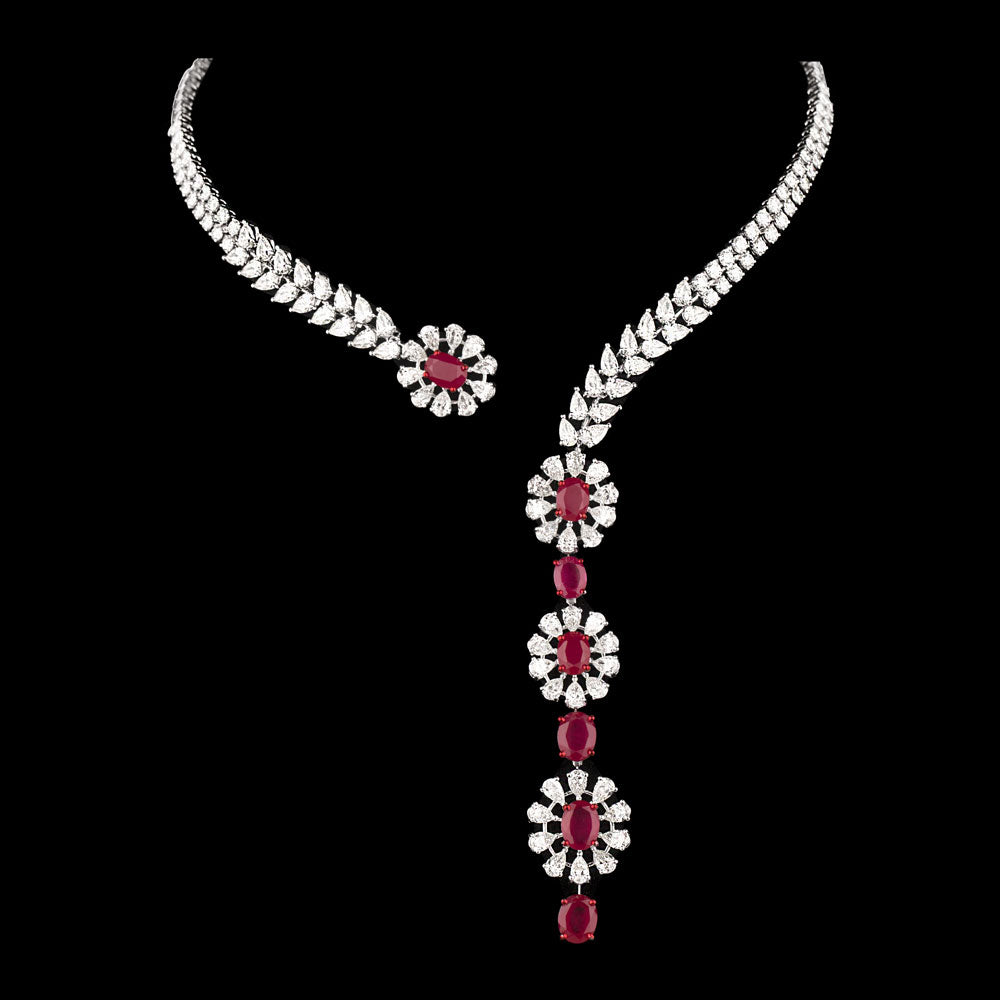 18K White Gold Diamond Necklace - 22.818ct VVS-VS-IJ with Colour Stones