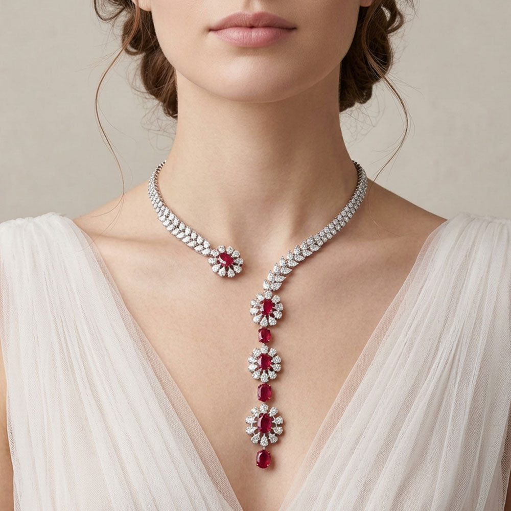 18K White Gold Diamond Necklace - 22.818ct VVS-VS-IJ with Colour Stones