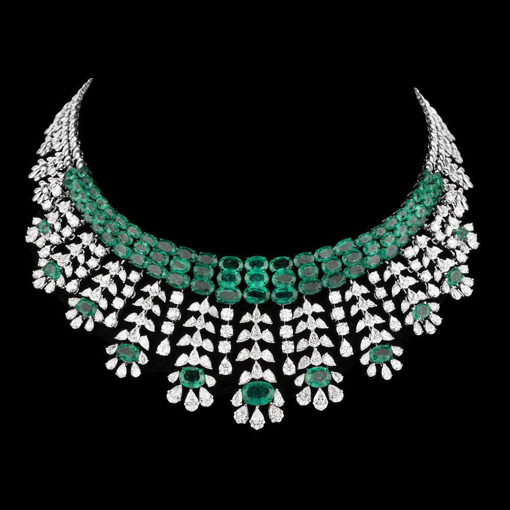 18K White Gold Diamond Necklace - 34.773ct VVS-VS-IJ with Colour Stones