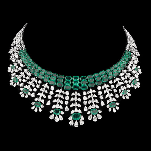 18K White Gold Diamond Necklace - 34.773ct VVS-VS-IJ with Colour Stones