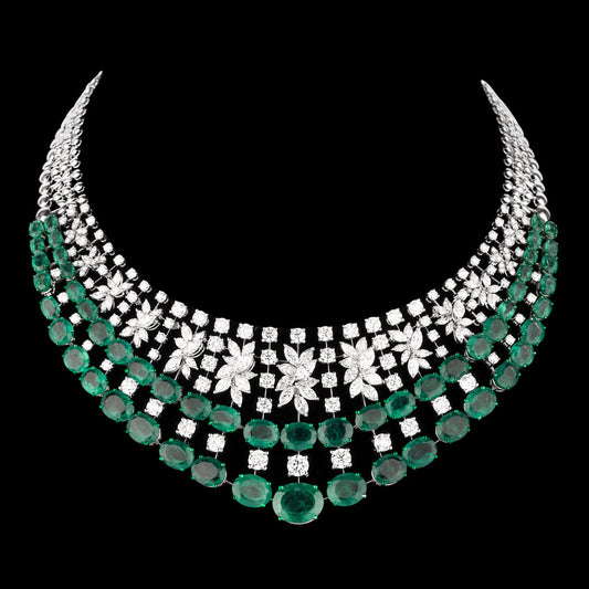 18K White Gold Diamond Necklace - 29.648ct VVS-VS-IJ with Colour Stones