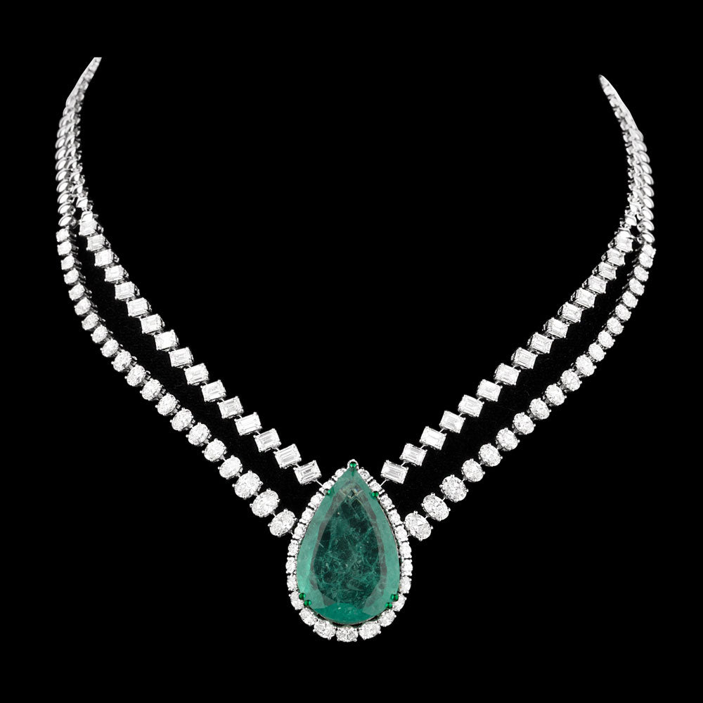 18K White Gold Diamond Necklace - 21.406ct VVS-VS-GH with Colour Stones