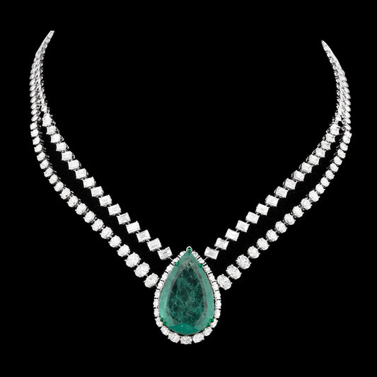 18K White Gold Diamond Necklace - 21.406ct VVS-VS-GH with Colour Stones