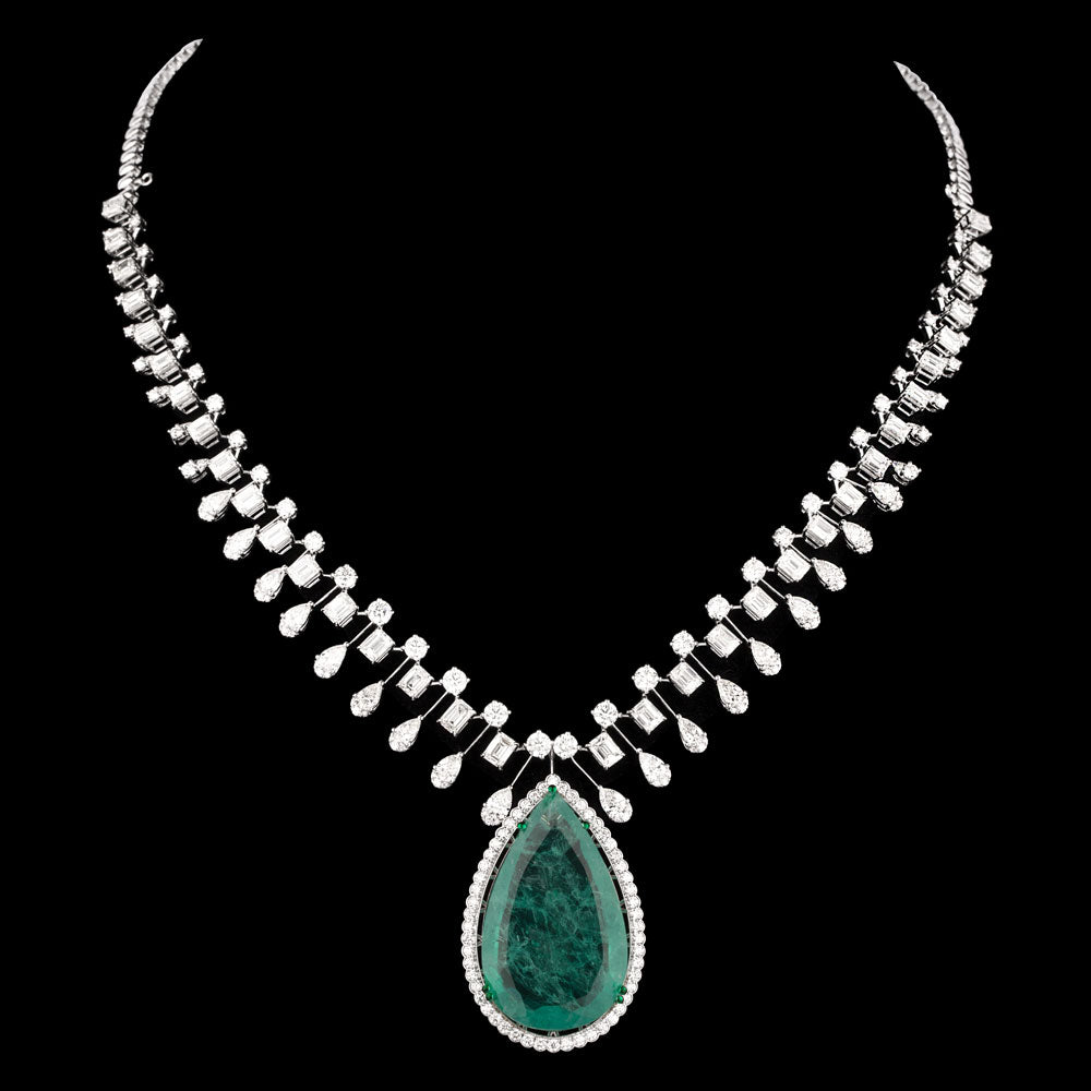 18K White Gold Diamond Necklace - 22.001ct VVS-VS-IJ with Colour Stones