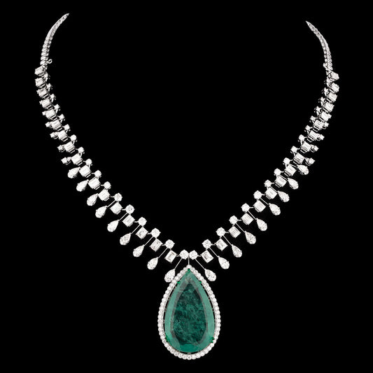 18K White Gold Diamond Necklace - 22.001ct VVS-VS-IJ with Colour Stones