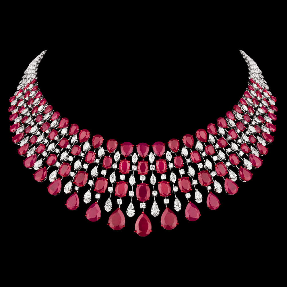 18K White Gold Diamond Necklace - 17.372ct VVS-VS-IJK with Colour Stones