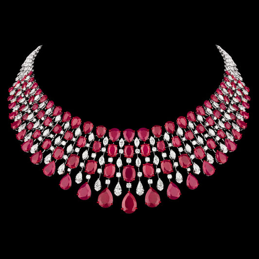 18K White Gold Diamond Necklace - 17.372ct VVS-VS-IJK with Colour Stones