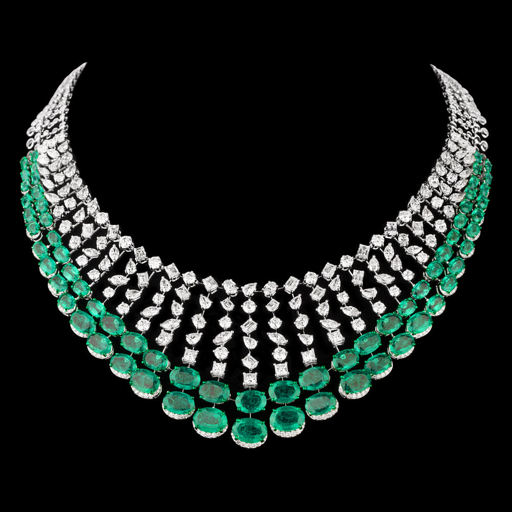 18K White Gold Diamond Necklace - 34.956ct VVS-VS-GH with Colour Stones
