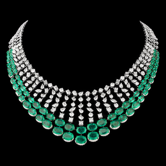 18K White Gold Diamond Necklace - 34.956ct VVS-VS-GH with Colour Stones