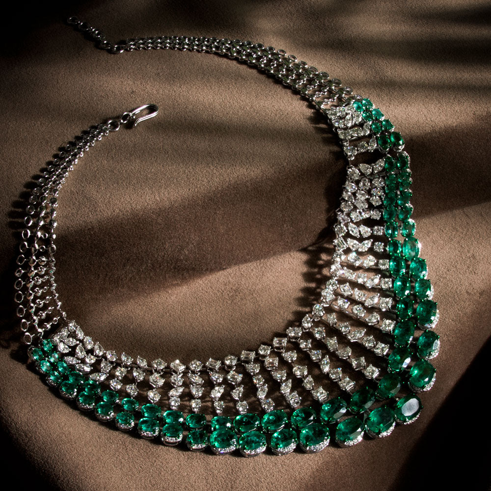 18K White Gold Diamond Necklace - 34.956ct VVS-VS-GH with Colour Stones