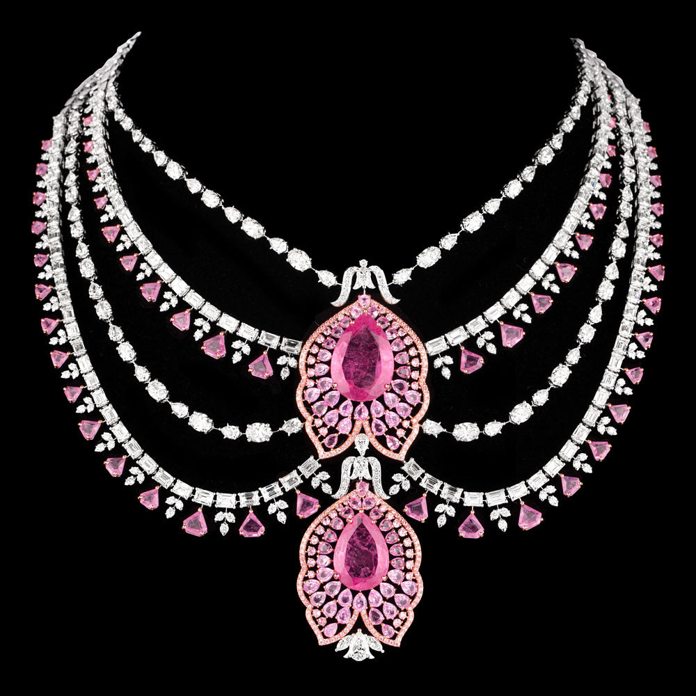18K White Gold Diamond Necklace - 63.536ct VVS-VS-GH with Colour Stones