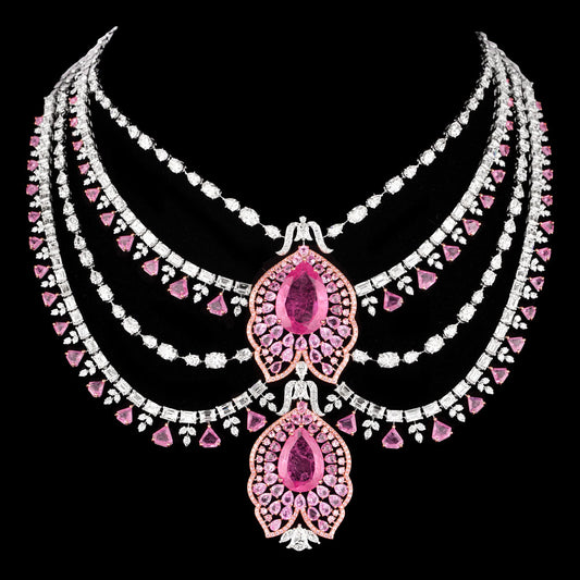 18K White Gold Diamond Necklace - 63.536ct VVS-VS-GH with Colour Stones