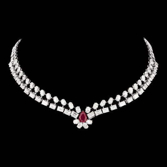 18K White Gold Diamond Necklace - 25.876ct VVS-VS-HI with Colour Stones