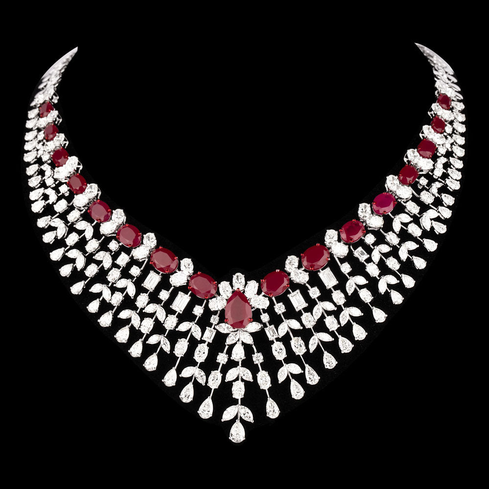 18K White Gold Diamond Necklace - 57.475ct VVS-VS-HI with Colour Stones