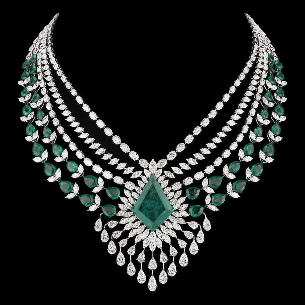 18K White Gold Diamond Necklace - 71.549ct VS-SI-HI with Colour Stones